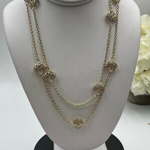 Kendra Scott‎ “Devalyn" Puff Logo Medallion Gold Plated Long Station Necklace